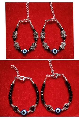 Kids  pair of 2 artificial beads rhodiyam plated  nazariya bracelet for new bourn baby