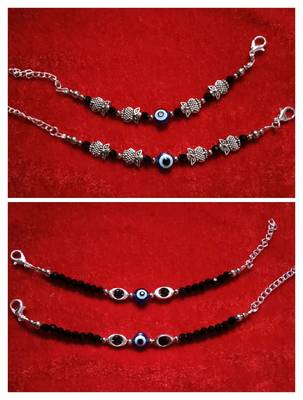Kids  pair of 2 artificial beads rhodiyam plated  nazariya bracelet for new bourn baby 1