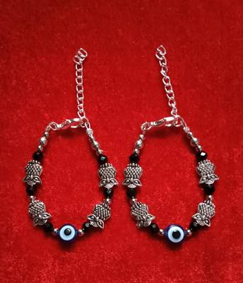Kids  pair of 2 artificial beads rhodiyam plated  nazariya bracelet for new bourn baby 2