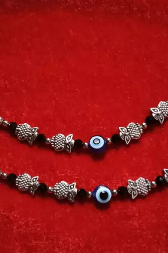 Kids  pair of 2 artificial beads rhodiyam plated  nazariya bracelet for new bourn baby