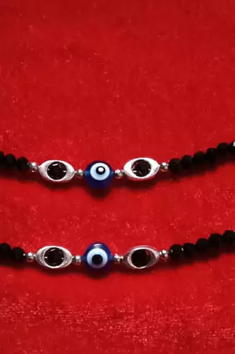Kids  pair of 2 artificial beads rhodiyam plated  nazariya bracelet for new bourn baby
