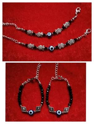 Kids  pair of 2 artificial beads rhodiyam plated  nazariya bracelet for new bourn baby 1