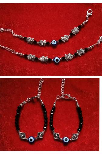 Kids  pair of 2 artificial beads rhodiyam plated  nazariya bracelet for new bourn baby
