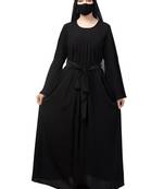 Black designer abaya with pleats & belt