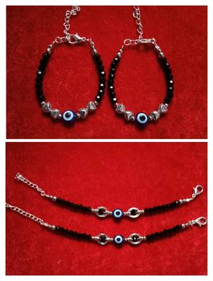 Kids  pair of 2 artificial beads rhodiyam plated  nazariya bracelet for new bourn baby 1