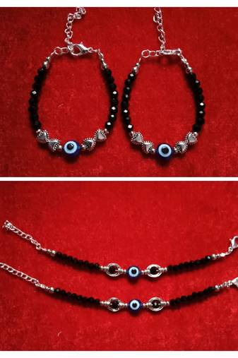 Kids  pair of 2 artificial beads rhodiyam plated  nazariya bracelet for new bourn baby