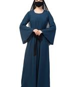 Teal designer abaya with pleats & belt