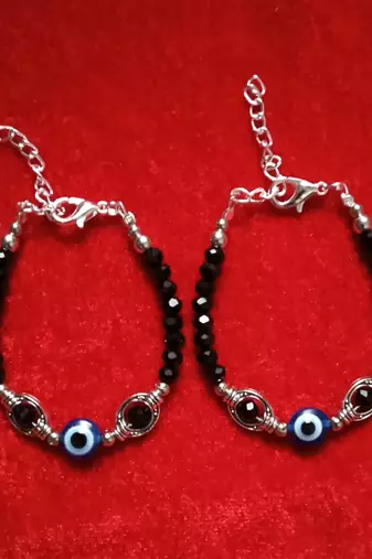 Kids  pair of 2 artificial beads rhodiyam plated  nazariya bracelet for new bourn baby