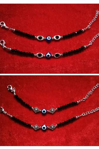 Kids  pair of 2 artificial beads rhodiyam plated  nazariya bracelet for new bourn baby