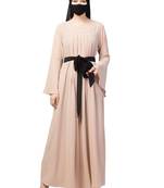 Beige designer abaya with pleats & belt