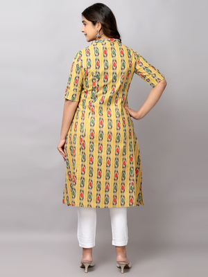  abstract ikat printed mandarin collar pure cotton a-line kurta 4