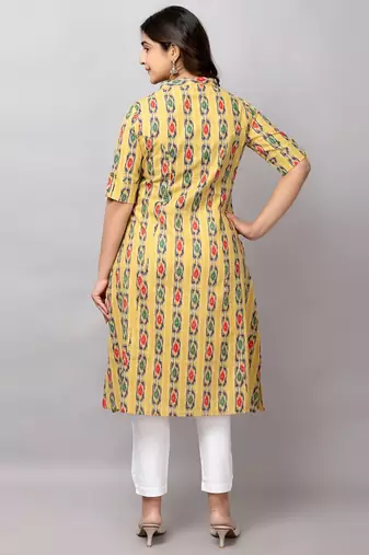  abstract ikat printed mandarin collar pure cotton a-line kurta