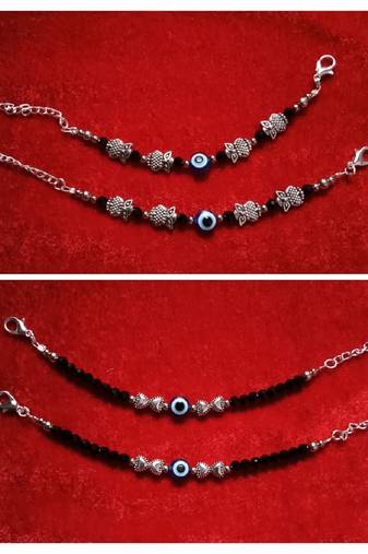 Kids  pair of 2 artificial beads rhodiyam plated  nazariya bracelet for new bourn baby