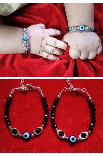 Kids  pair of 2 artificial beads rhodiyam plated  nazariya bracelet for new bourn baby