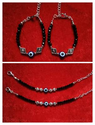 Kids  pair of 2 artificial beads rhodiyam plated  nazariya bracelet for new bourn baby 1