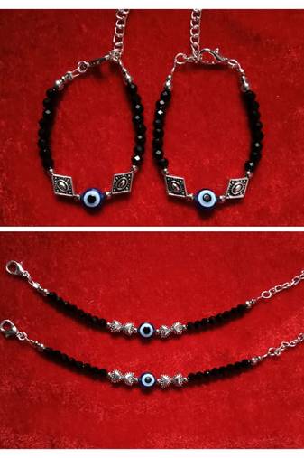 Kids  pair of 2 artificial beads rhodiyam plated  nazariya bracelet for new bourn baby