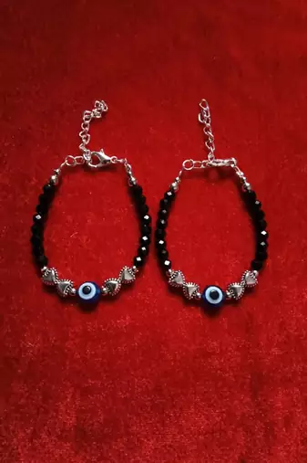Kids  pair of 2 artificial beads rhodiyam plated  nazariya bracelet for new bourn baby