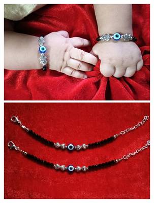 Kids  pair of 2 artificial beads rhodiyam plated  nazariya bracelet for new bourn baby 1