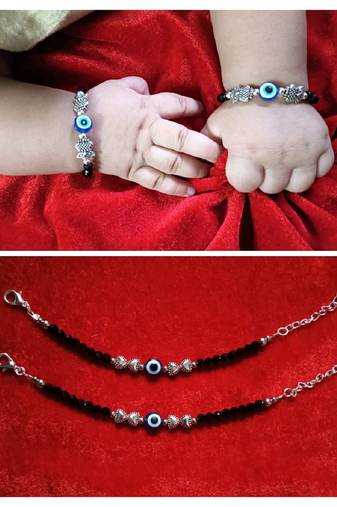 Kids  pair of 2 artificial beads rhodiyam plated  nazariya bracelet for new bourn baby