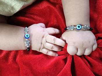 Kids  pair of 2 artificial beads rhodiyam plated  nazariya bracelet for new bourn baby 4