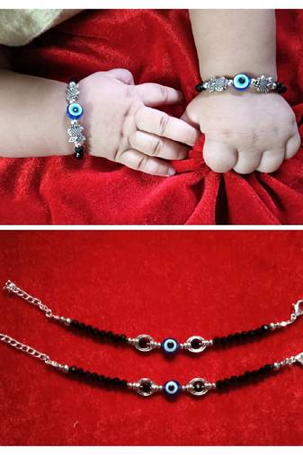 Kids  pair of 2 artificial beads rhodiyam plated  nazariya bracelet for new bourn baby
