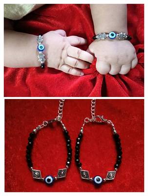 Kids  pair of 2 artificial beads rhodiyam plated  nazariya bracelet for new bourn baby 1
