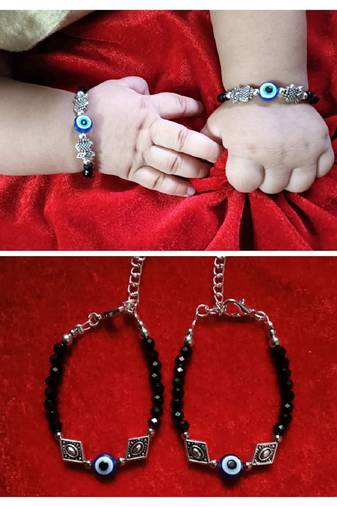 Kids  pair of 2 artificial beads rhodiyam plated  nazariya bracelet for new bourn baby