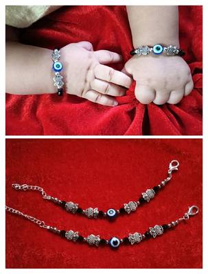 Kids  pair of 2 artificial beads rhodiyam plated  nazariya bracelet for new bourn baby 1