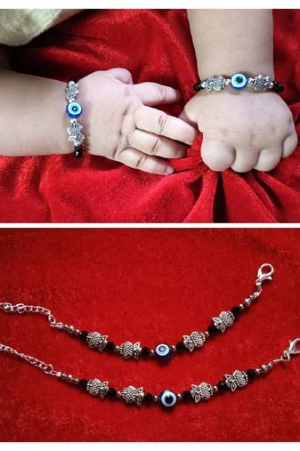 Kids  pair of 2 artificial beads rhodiyam plated  nazariya bracelet for new bourn baby