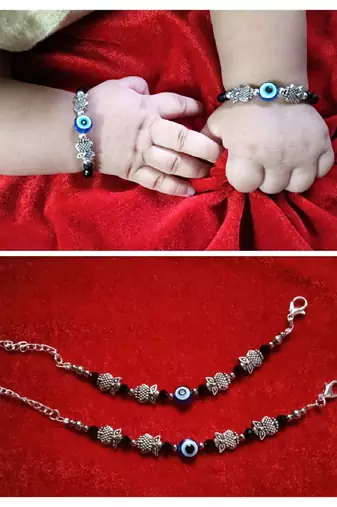 Kids  pair of 2 artificial beads rhodiyam plated  nazariya bracelet for new bourn baby