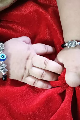 Kids  pair of 2 artificial beads rhodiyam plated  nazariya bracelet for new bourn baby