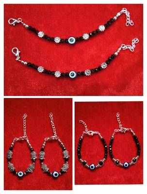 Kids  pair of 3 artificial beads rhodiyam plated  nazariya bracelet for new bourn baby 1