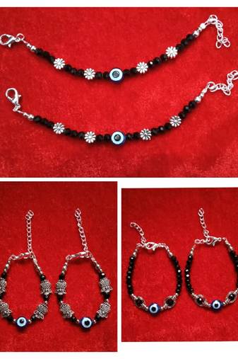 Kids  pair of 3 artificial beads rhodiyam plated  nazariya bracelet for new bourn baby