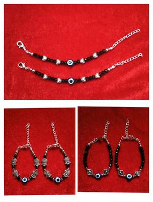 Kids  pair of 3 artificial beads rhodiyam plated  nazariya bracelet for new bourn baby 1