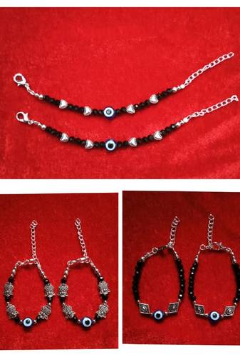 Kids  pair of 3 artificial beads rhodiyam plated  nazariya bracelet for new bourn baby