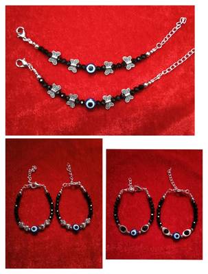 Kids  pair of 3 artificial beads rhodiyam plated  nazariya bracelet for new bourn baby 1