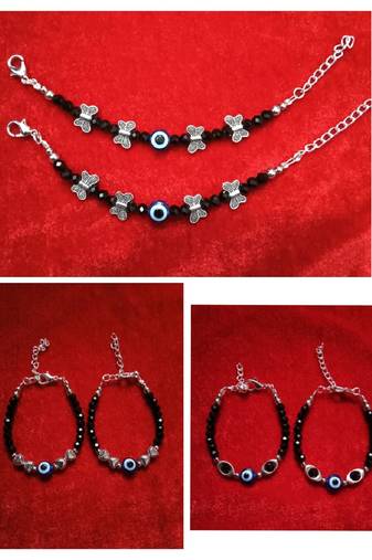 Kids  pair of 3 artificial beads rhodiyam plated  nazariya bracelet for new bourn baby