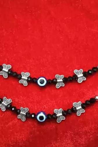 Kids  pair of 3 artificial beads rhodiyam plated  nazariya bracelet for new bourn baby