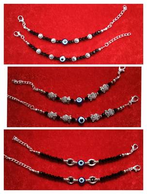 Kids  pair of 3 artificial beads rhodiyam plated  nazariya bracelet for new bourn baby 1