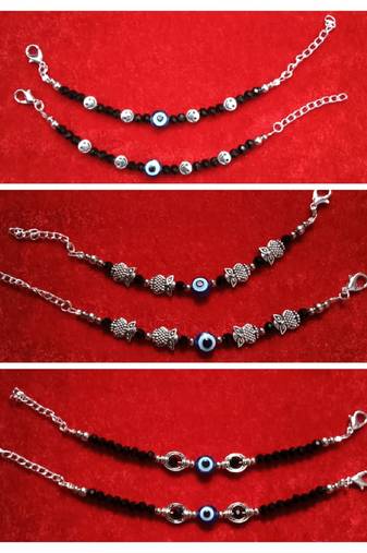 Kids  pair of 3 artificial beads rhodiyam plated  nazariya bracelet for new bourn baby