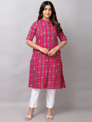  printed pure cotton mandarin collar ethnic a-line kurta 1