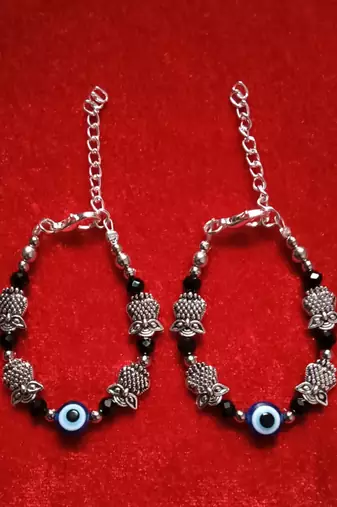 Kids  pair of 3 artificial beads rhodiyam plated  nazariya bracelet for new bourn baby