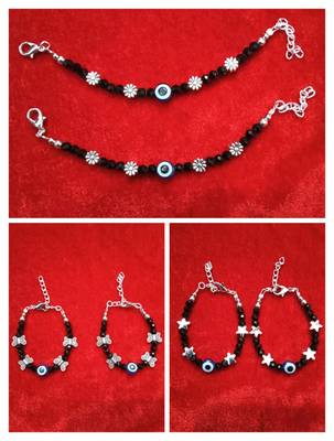 Kids  pair of 3 artificial beads rhodiyam plated  nazariya bracelet for new bourn baby 1