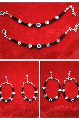 Kids  pair of 3 artificial beads rhodiyam plated  nazariya bracelet for new bourn baby