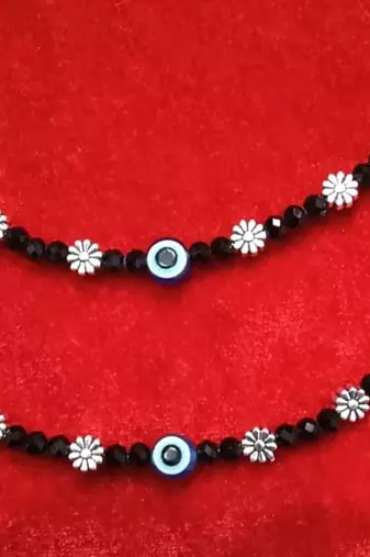 Kids  pair of 3 artificial beads rhodiyam plated  nazariya bracelet for new bourn baby