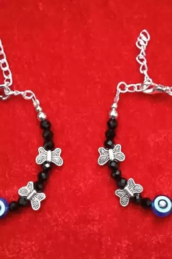 Kids  pair of 3 artificial beads rhodiyam plated  nazariya bracelet for new bourn baby