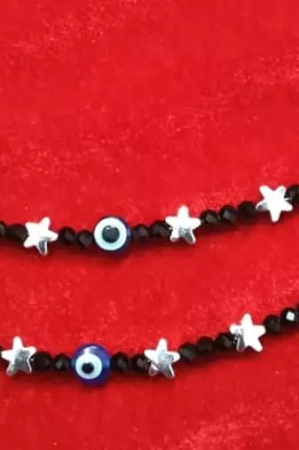 Kids  pair of 3 artificial beads rhodiyam plated  nazariya bracelet for new bourn baby