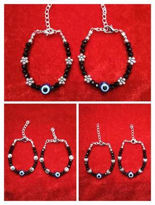 Kids  pair of 3 artificial beads rhodiyam plated  nazariya bracelet for new bourn baby 1