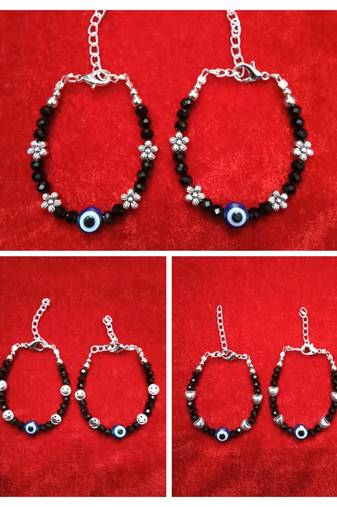 Kids  pair of 3 artificial beads rhodiyam plated  nazariya bracelet for new bourn baby