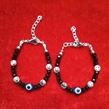 Kids  pair of 3 artificial beads rhodiyam plated  nazariya bracelet for new bourn baby 3